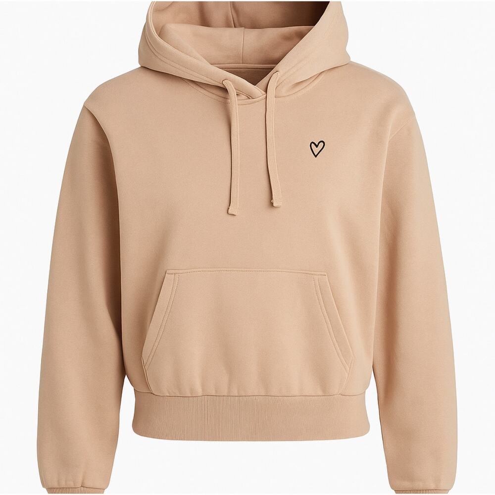 H&M Divided Beige Hoodie Heart Embroidery Women’s Medium Pullover Sweatshirt